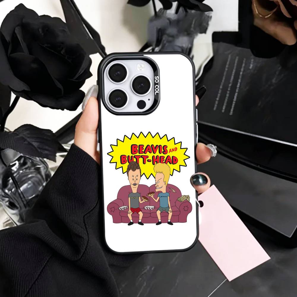 Cartoon B-Beavis and B-Butt-head Phone Case For iPhone17,16,15,14,13,12,11 Plus,Pro Max Colored Silver Plated Inside Cover
