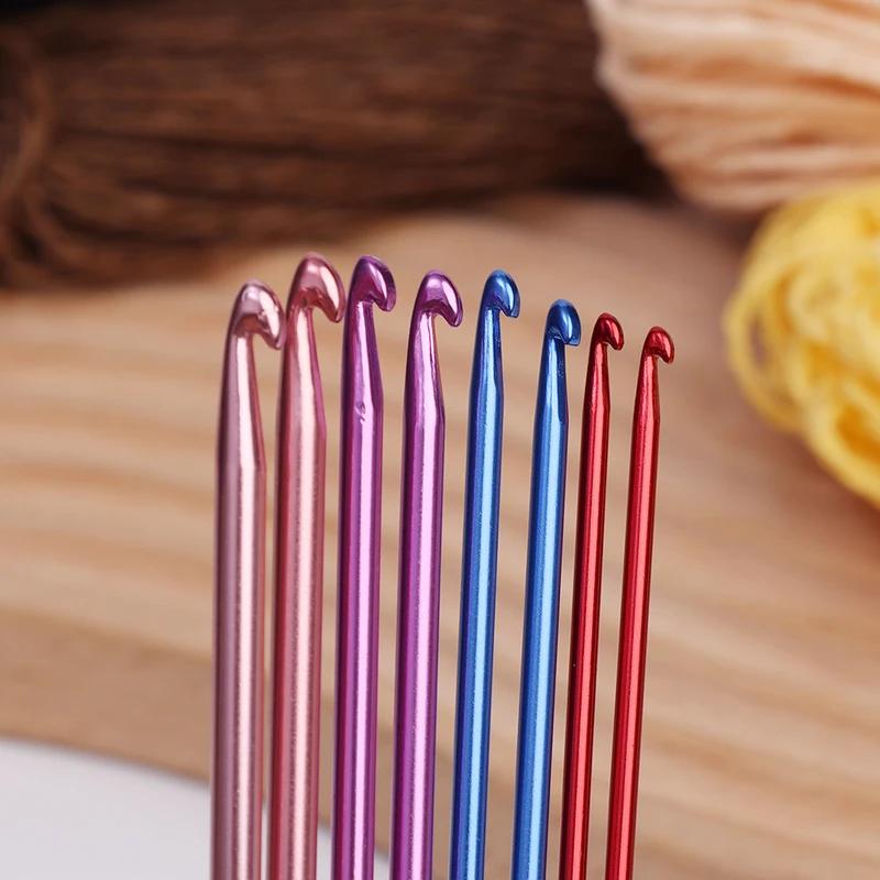 8pcs Metal Handle Crochet Hook Colorful Aluminum Knitting Needles Single Head Crochet Knitting Yarn Crafts DIY Apparel Needles