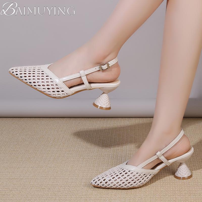 Elegant Women High Heels Sandals Sexy Pointed Toe Heeled Shoes New 2025 Summer Mesh Slingback Slippers Woman Pumps Mujer