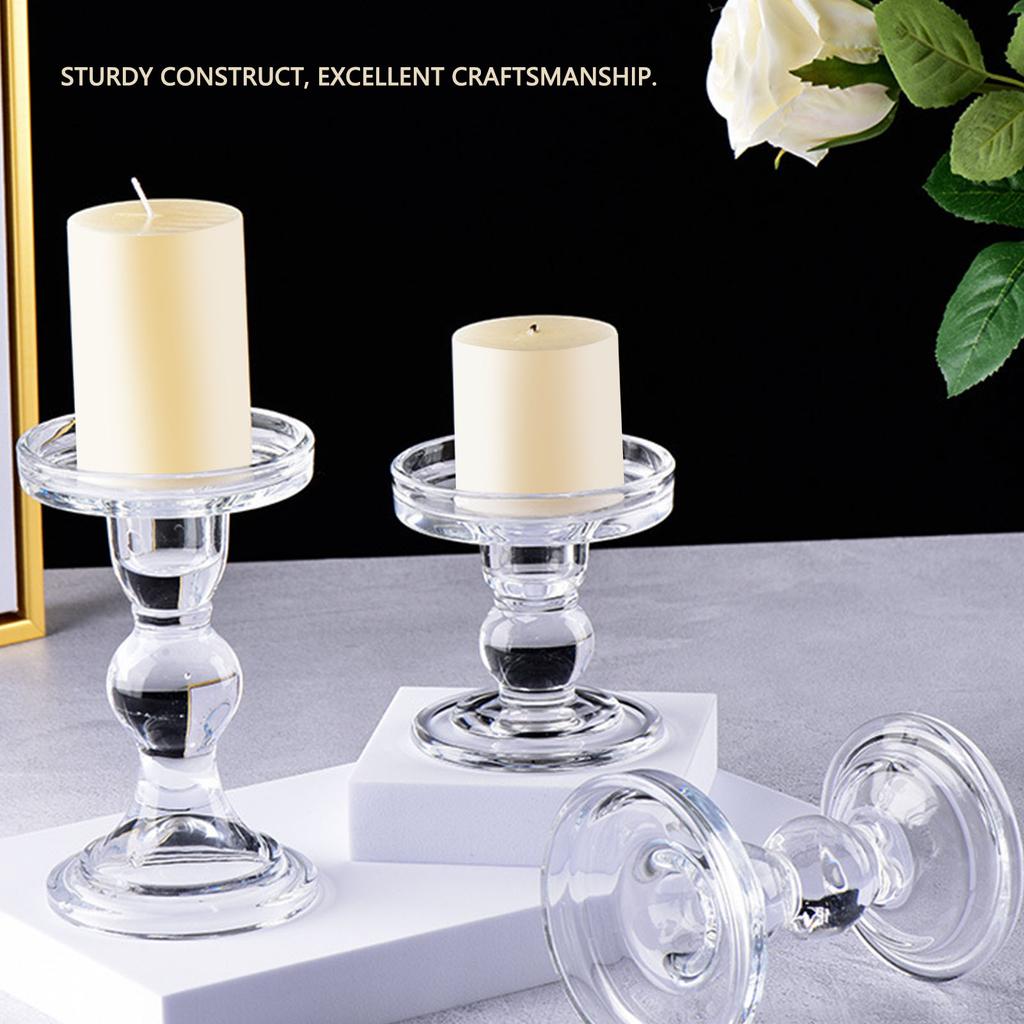 Elegant Candlestick Set Clear Glass Taper Pillar Candle Holders for Wedding Romantic Dinner Party 3pcs