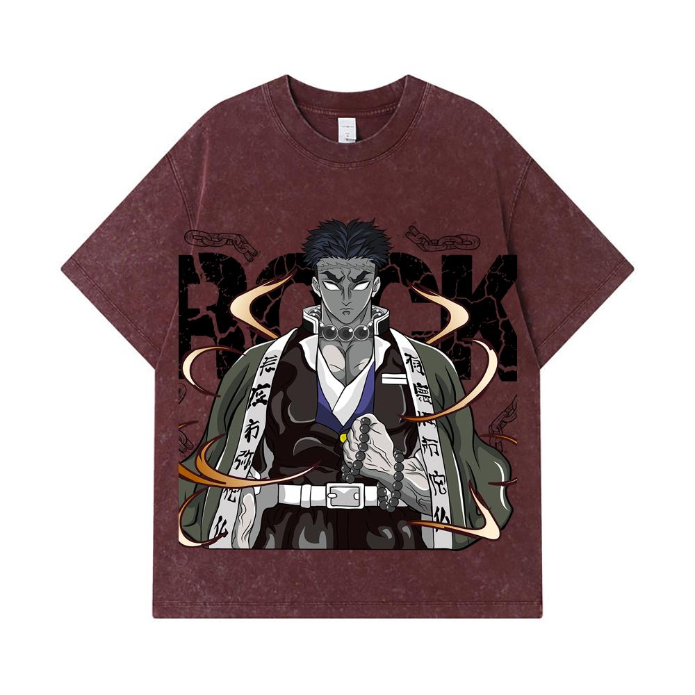 275 GSM Gewaschene T-Shirts 100% Baumwolle Demon Slayer V112 Gyomei Druck Unisex Schweres Baumwoll-T-Shirt