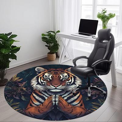 1pc Tiger Print Carpet, Round Non Slip Durable Large Size Office Carpet, Suitable for Office