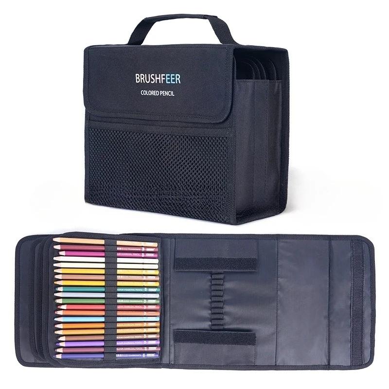 36/48/72/120/200 Holes Colored Pencils Storage Bag Large Capacity Case  Black Pencil Case Pen Curtain School Supplies