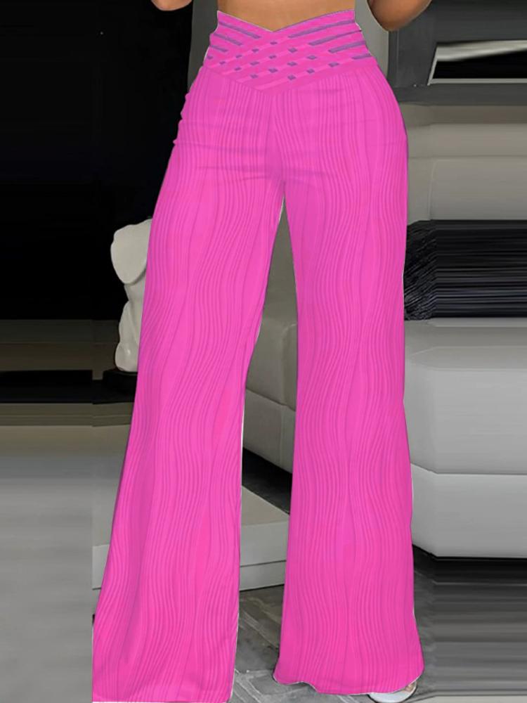 

Летние повседневные брюки с высокой талией, драпированные плиссированные брюки с эффектом ряби на воде, широкие брюки для женщин S розовый