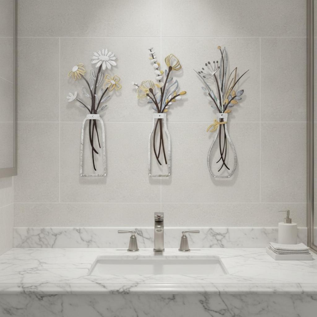 Botanical Metal Wall Decorations Layered Art with Vase Shaped
