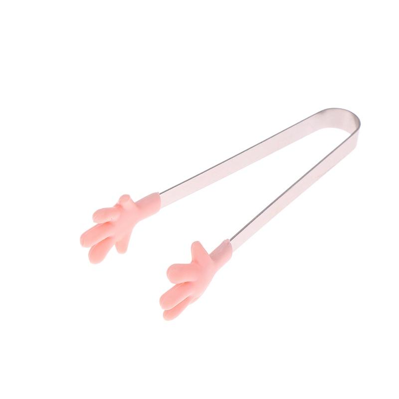 1PC Mini Silicone Food Clips Stainless Steel Handle Palm Stainless Steel Lovely Antiskid Snacks Tweezers Not Nirty Hand Tools