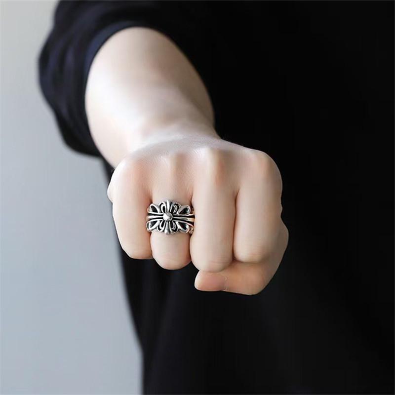Vintage Hip Hop Croissant Ring: Trendy Cross-Engraved Index Finger Ring for Men & Women