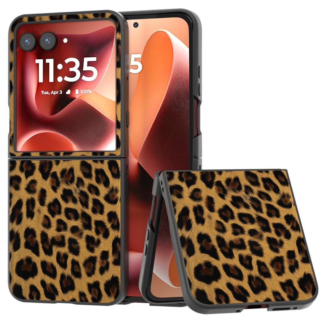 Pro Motorola Razr 60 Ultra 5G Pouzdro Černý Okraj Kůže+PC Vzor Leoparda Kryt na Telefon