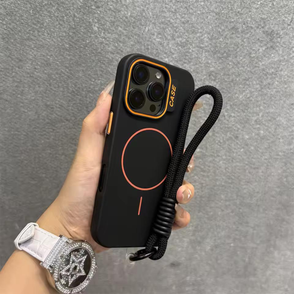 

Модный чехол Контрастный цвет Чехол Magsafe для iPhone11 12 13 14 15 16 Pro Max Plus Твердый Тонкий Матовый Чехол со шнурком iPhone 14