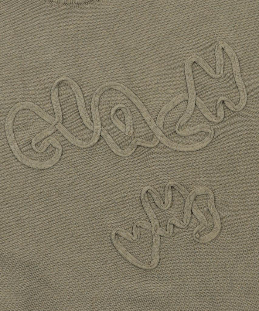 GLACK Gnt070 Vhs Line Embroidery Crew Neck Knit (Olive)