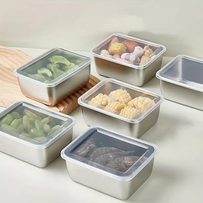 2Pcs/4Pcs Fresh-Keeping Box Stainless Steel Food Storage Pan With Lid Vegetable Ingredient Box Ice Storage Food Fruit Keep Box
