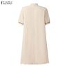 ZANZEA Women Casual Stand Collar Loose A-Line Short Sleeve Dress