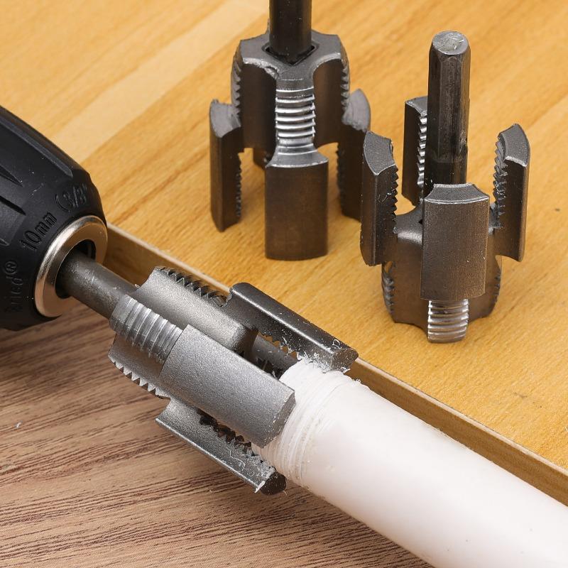 Carbon Steel Pipe Threading Tool All in One Hand Drill Adapter Internal External Thread Reamer Plumbing Kit Compact Double Head