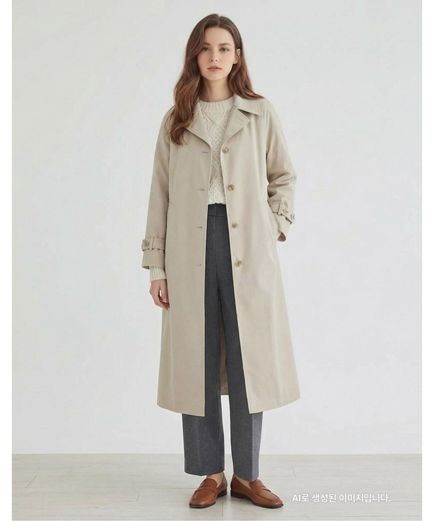 Mesense Loose Fit Belted Trench Coat_Mb32Bbm103A