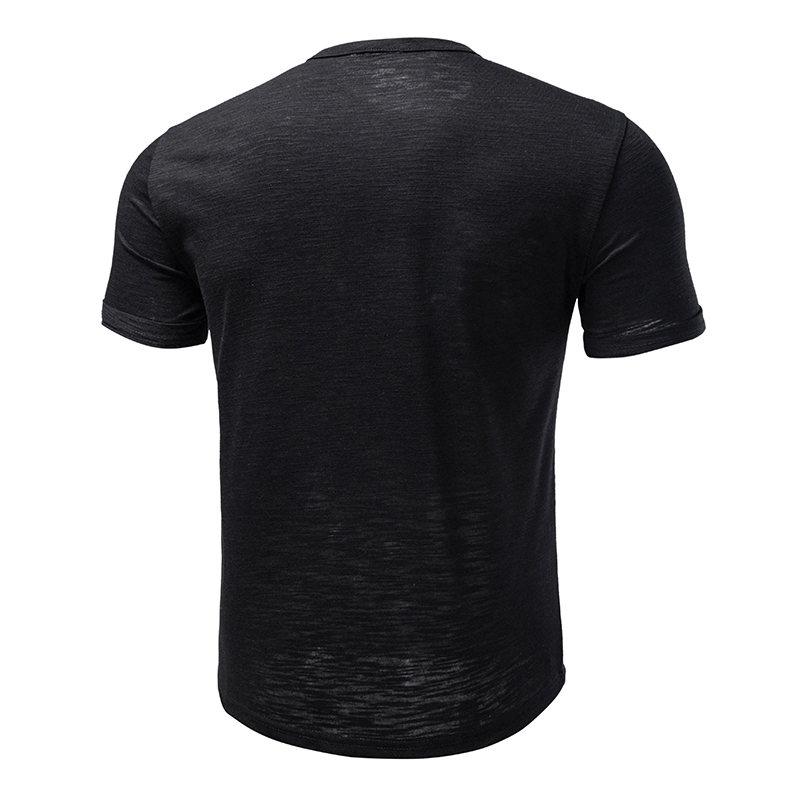 Men's Summer Hip Hop Streetwear Solid Color T-Shirts Bamboo-Handled Henry Collar Casual Button Short Sleeve Top Tees