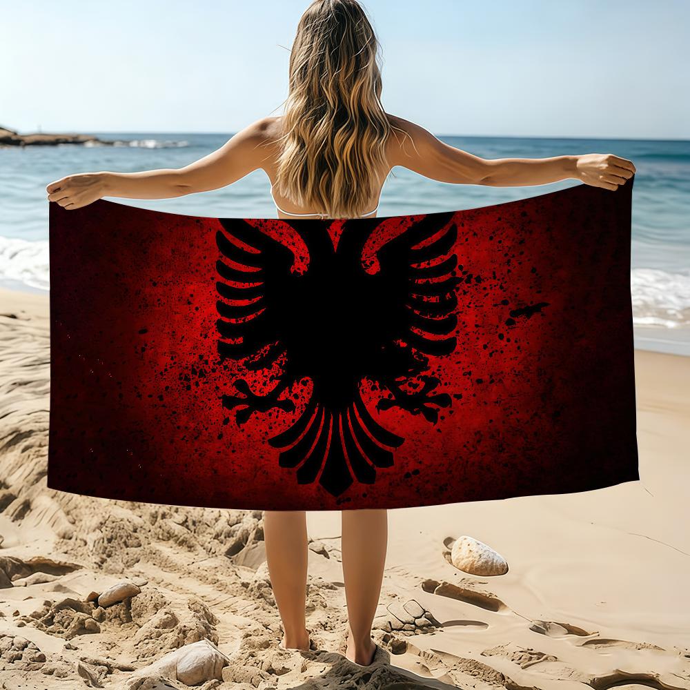 A-Albaniens flagga Handduk Strandhandduk Överdimensionerad Snabbtorkande Handduk Absorberande Mjuk Simstrandhanddukar för Män Kvinnor