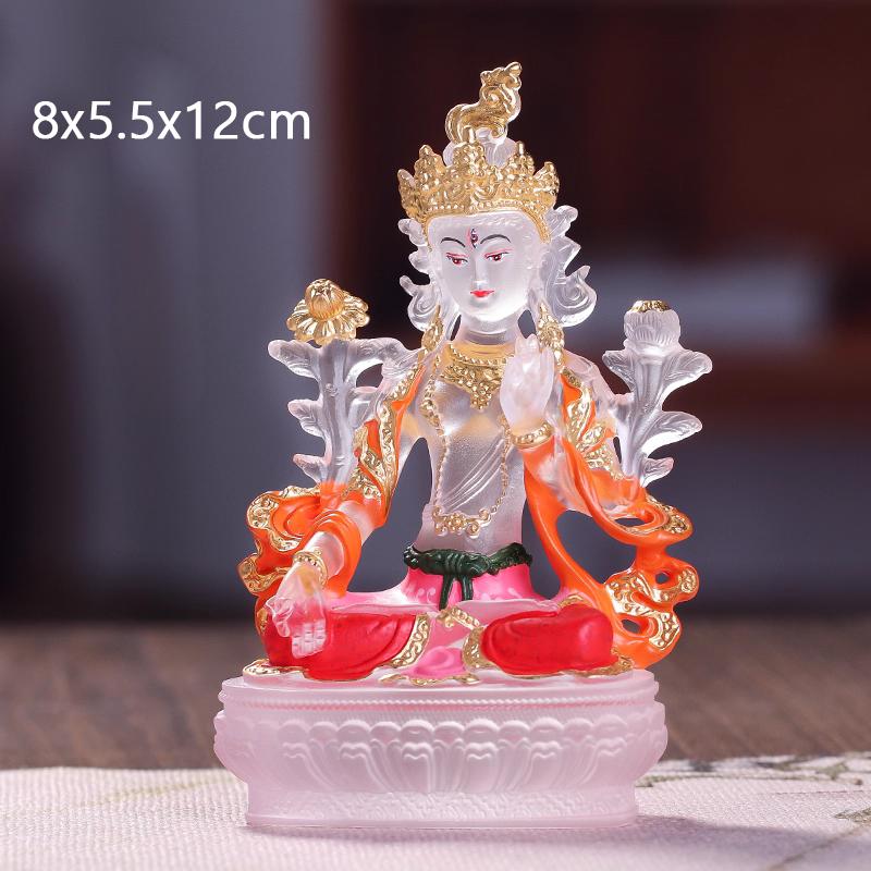 Coloured Glaze Mini Buddha Sculpture, Small Buddha Statue, Green Tara Bodhisattva, Amyokitesvara Incarnation Painted Buddha, 1Pc
