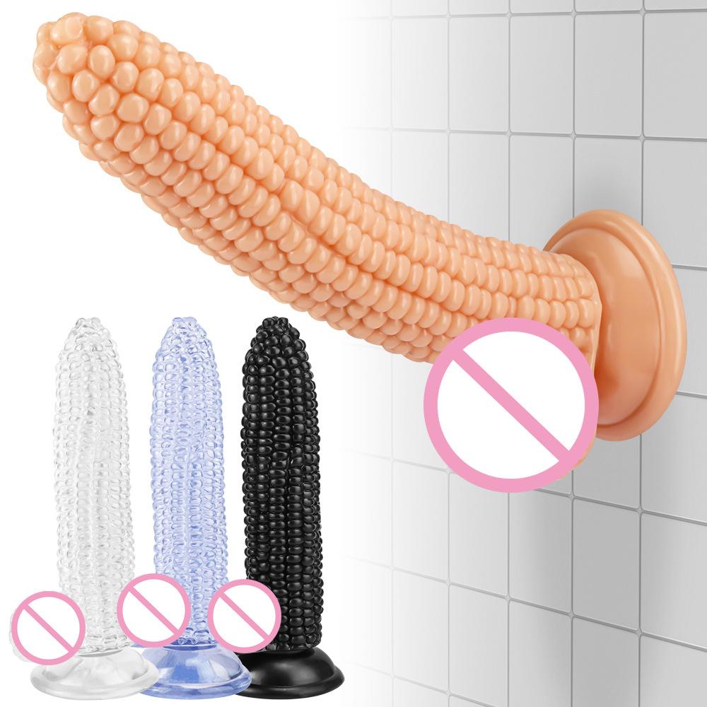 J87 Corn Cob with Eggs Fruit Vegetable Shaped Realistic Dildo Transparent Strong Suction Cup Anal Plug Sex Toy