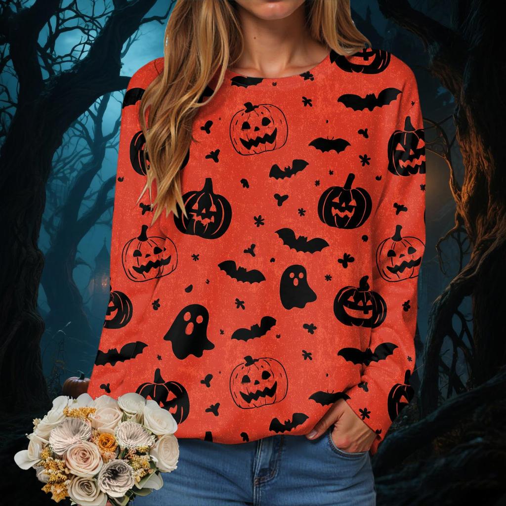 Women Autumn Casual Soft Hoodie Crewneck Sweatshirt Halloween Season Sweatshirts Hot Sales Fashion Sports Jogging Clothes