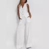 Fashion Vest, Pants, Patchwork, Cotton and Linen Casual Suit for Women
