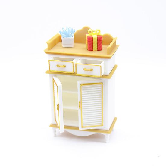 1: 12 Scale Miniature Shoe Cabinet Model with Doors And 2 Drawers Mini Dollhouse Furniture Accessory for DIY Micro Landscape Pretend Play Props