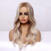 EASIHAIR Light Blonde Wavy Synthetic Wigs for Women Wigs Brown Highlight Cosplay Wigs Heat Resistant Medium Length Wig