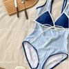 Thai niche personality blue and white striped two-piece one-piece women's simple and thin swimsuit fashionable island vacation swimsuit