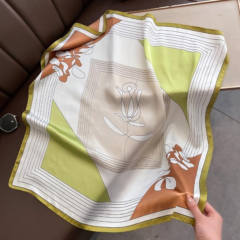 68cm Line Flower Scarf Women's New Spring and Summer Imitation Silk Scarf High-end Fresh Versatile Headscarf Shawl