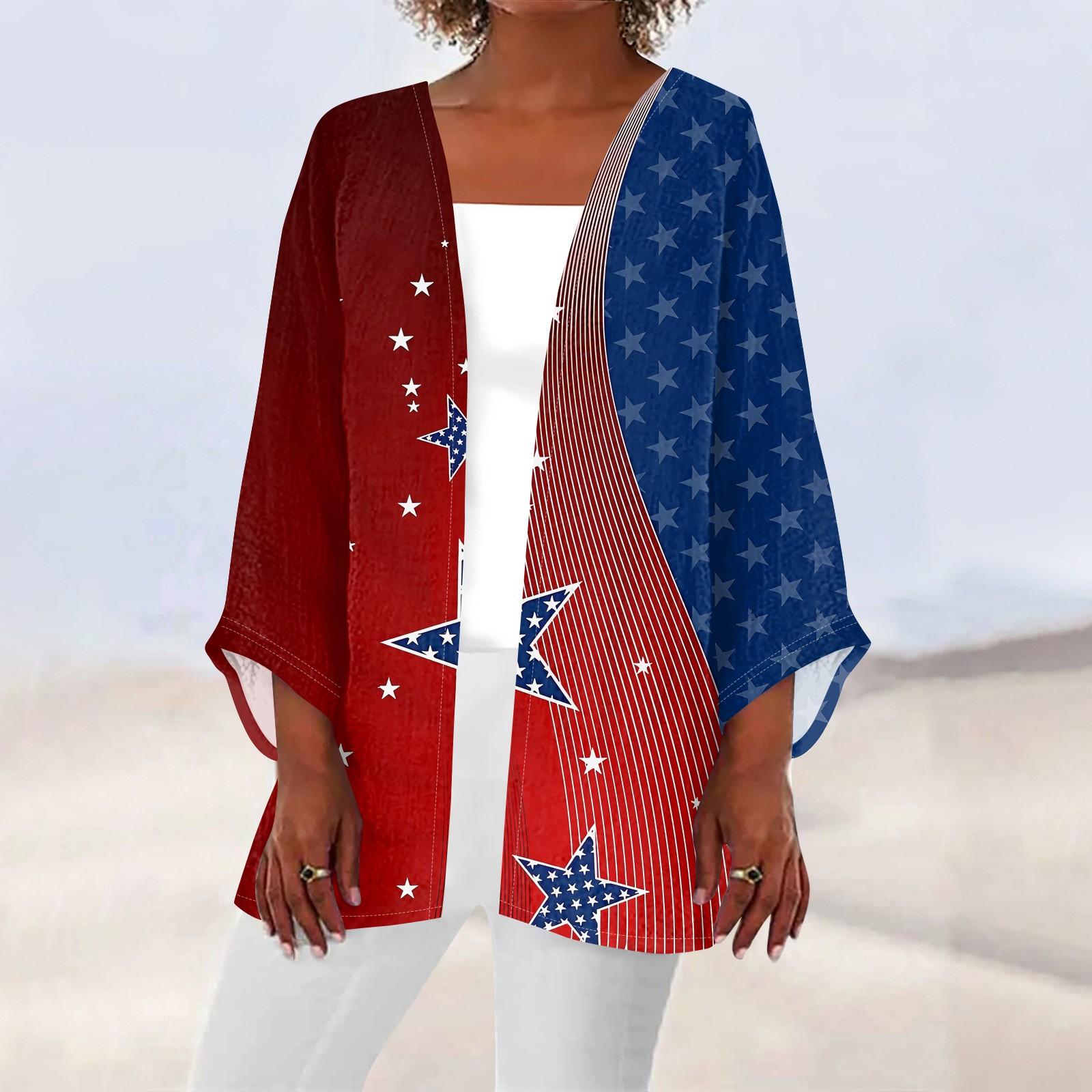 

Женская повседневная модная легкая куртка средней длины с принтом ко Дню независимости, кардиган XXXXXL винный