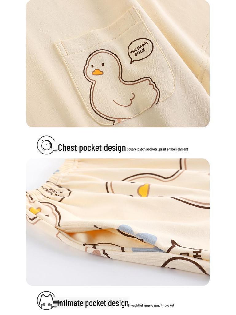 Women's Summer Pajama Set: Plus Size Loose Fit, Short Sleeve Top & Long Pants with Cartoon Design, Lightweight Home Wear