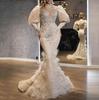 V-Neck Gold Feather Princess Evening Dress