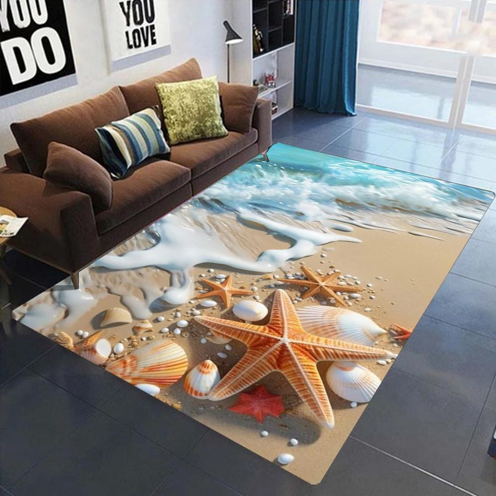 2025 New Starfish Beach Shell Sea Star Sand Carpet Rug for Living Room Bedroom Home Sofa Decoration,Kids Play Non-slip Floor Mat