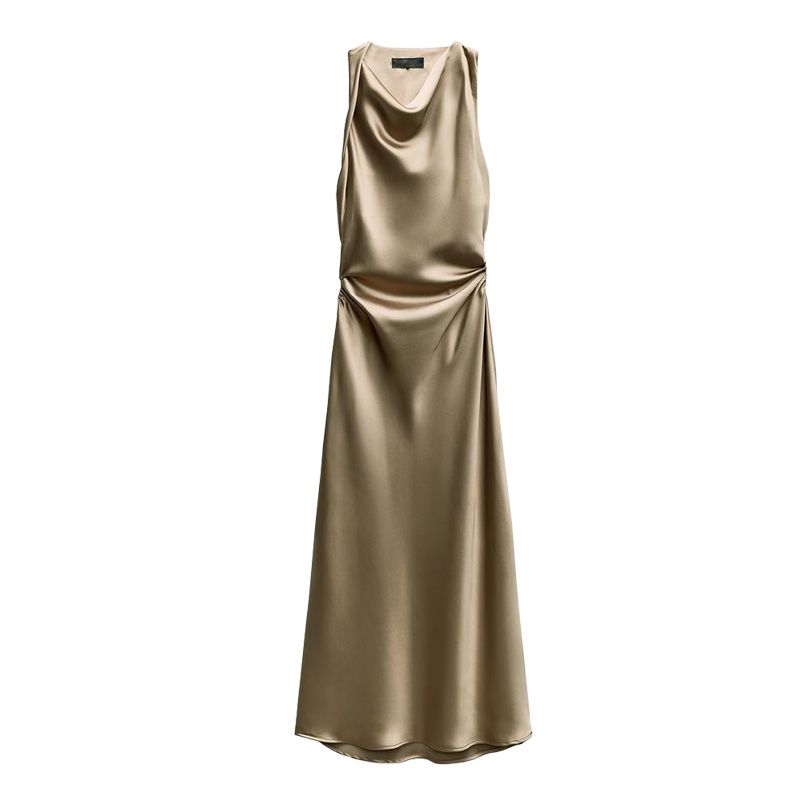 Early Autumn New Arrival French Suit Long Dress Silk Satin Texture Midi Skirt Dress 8372090 2124305