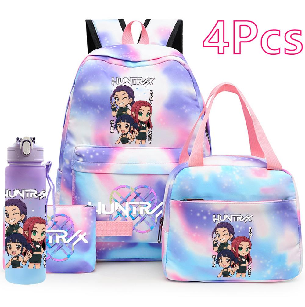 4Pcs/set Anime K-Pop Printed Backpack Handbag Pencil Case with 750Ml Water Bottler for Teenager Boy Girl Schoolbag Large Capacity Bookbag Mochila