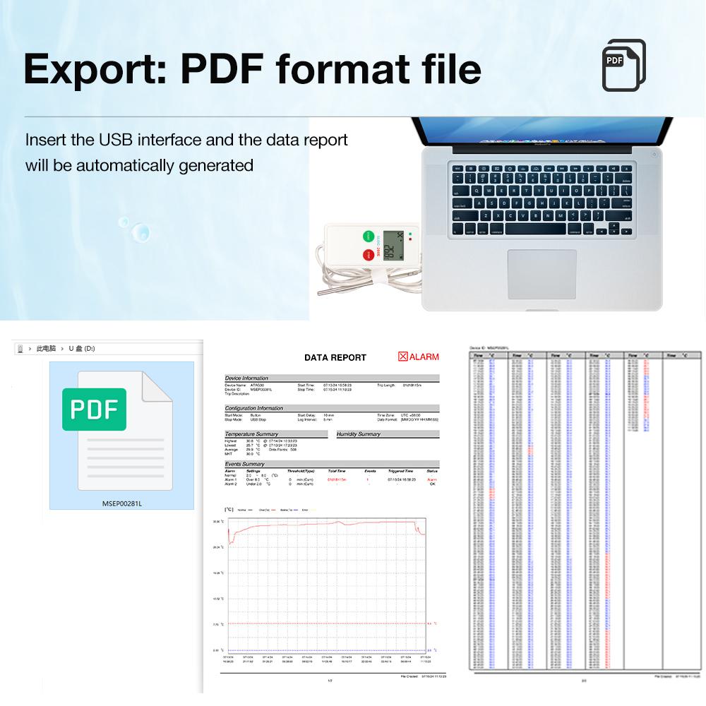 USB Temperature Recorder with External Probe -200~70℃ Ultra-low Temperature Data Logger PDF Report Datalogger for Cold-chain
