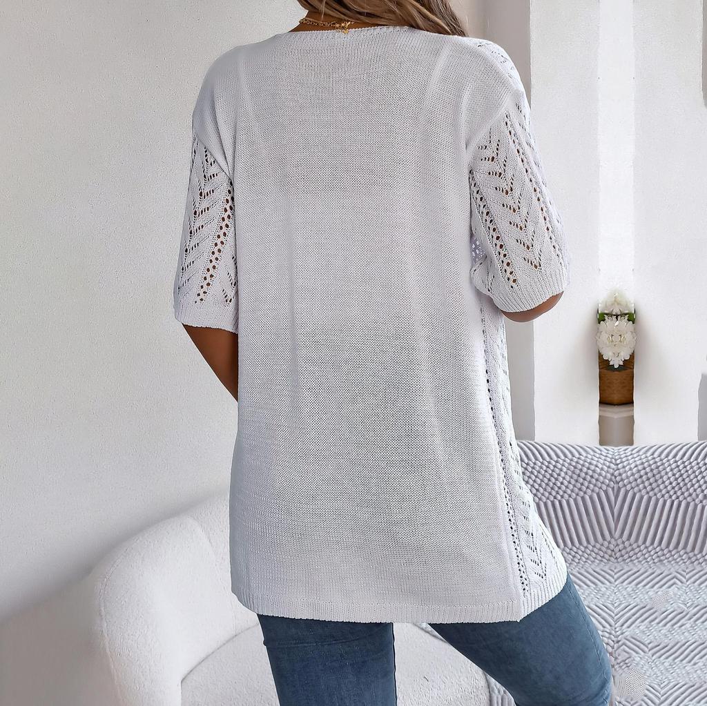 Pulover de damă, primăvară, vară, carouri, cardigan elegant cu decolteu în V Topuri tricotate largi