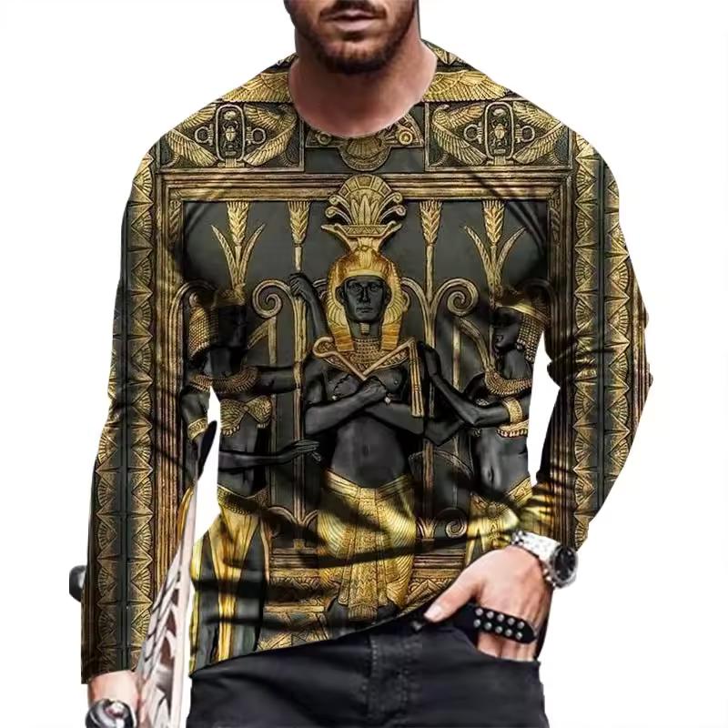 Egyptian Hieroglyphs T-Shirts 3D Printed Men's Woman Vintage Long Sleeve T Shirt Oversized Pullovers Kids Tees Tops Clothing