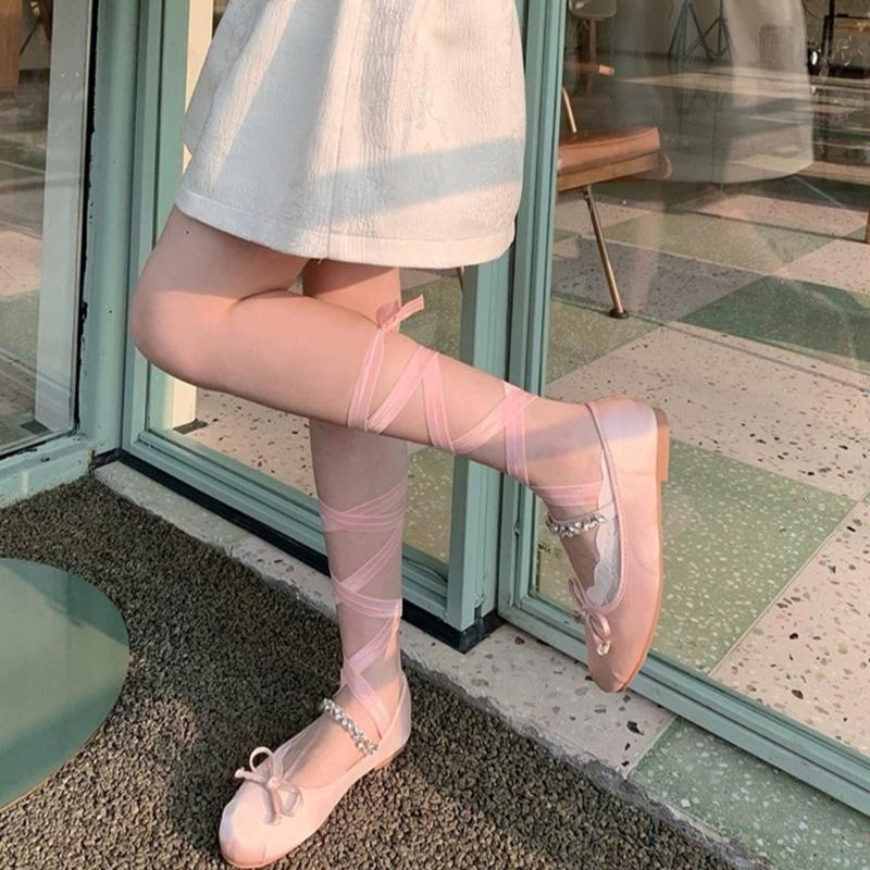 Women Crisscross Ribbon Bandages Low Cut Antislip Cotton Socks Japanese Style Dancing Party Solid Invisible Short Socks