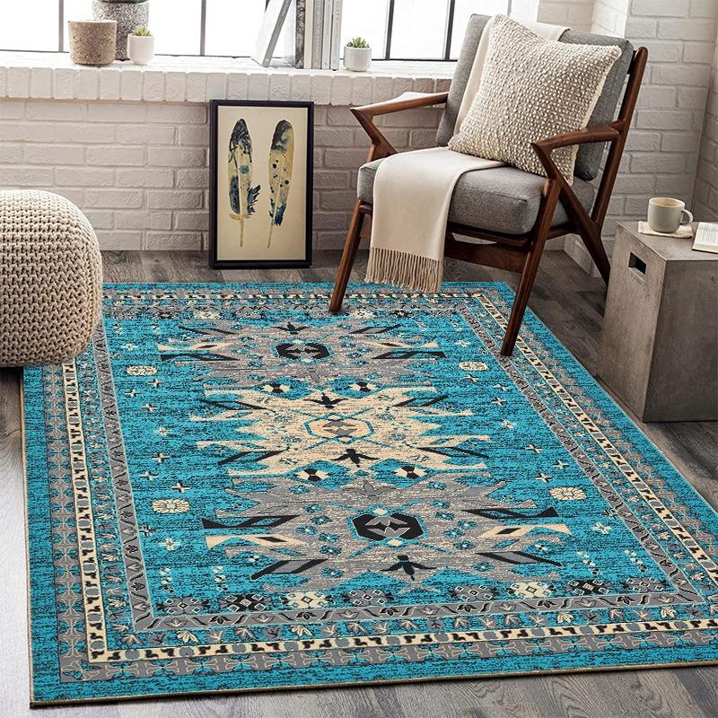 Dywaniki ze wzorem etnicznym Kolorowe geometryczne kwiatowe wzory Kolekcja bohemy z szarym fotelem Dekor roślinna Akcent domowy