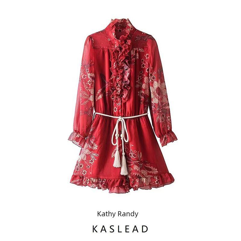 Kaslead New Arrival Women's Clothing Fashion Style Fashion Minimalist Tether Print Long Sleeves Dress