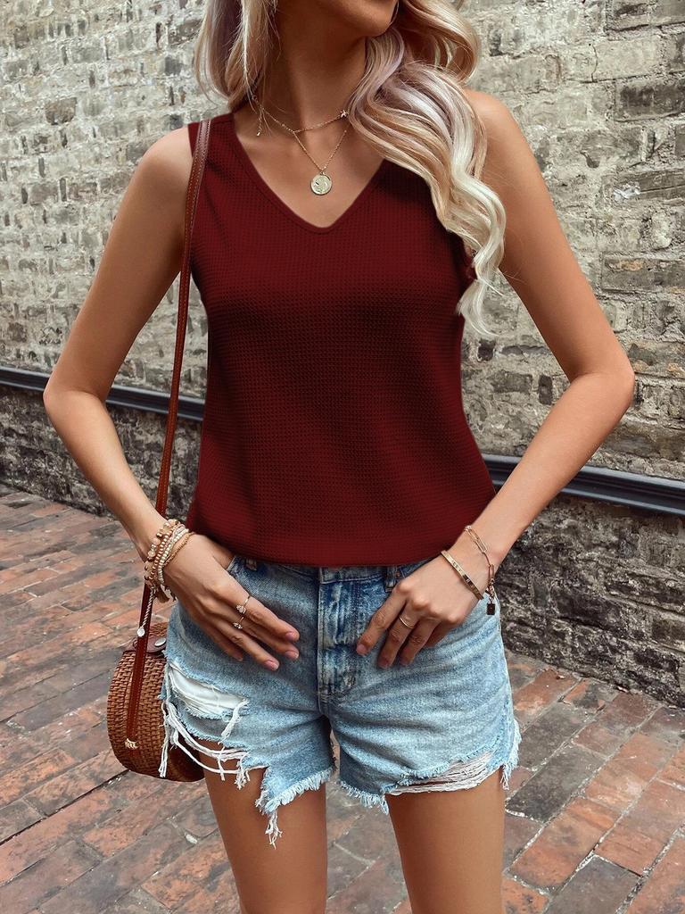 Summer Backless V-neck Knit Casual Sports Tank Top for Women