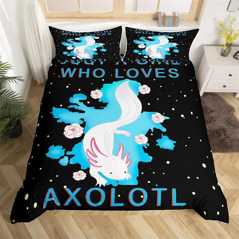 Cartoon Salamander Bedding Set, Maple Leaf Duvet Set, Microfiber Marine Life Three-piece Set.