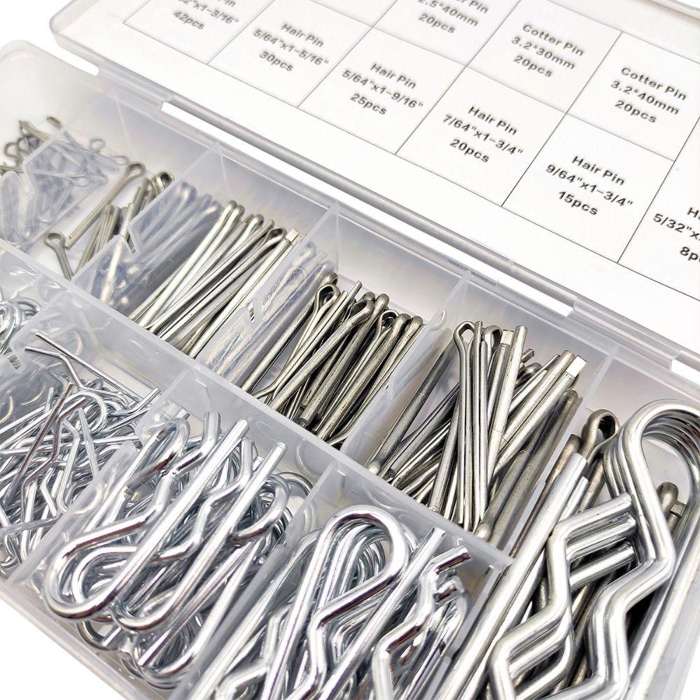 250 Stück verzinkter Stahl Splint Sortiment Set Verschiedene Größen Premium Material Haarnadel Splint Clips Rost Korrosionsbeständigkeit