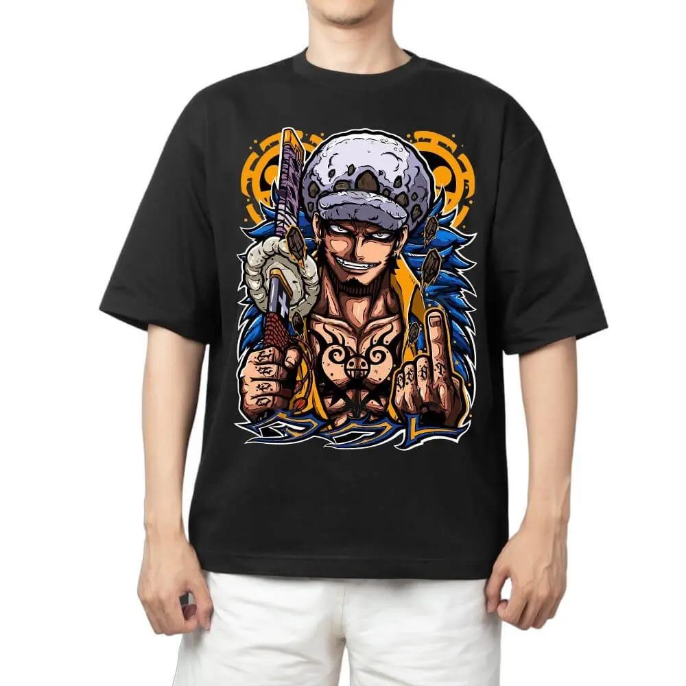 One Piece Trafalgar Law Anime Black Oversized T-Shirt Streetwear Pop Rock Concert Fan Merch T-Shirt 4XL