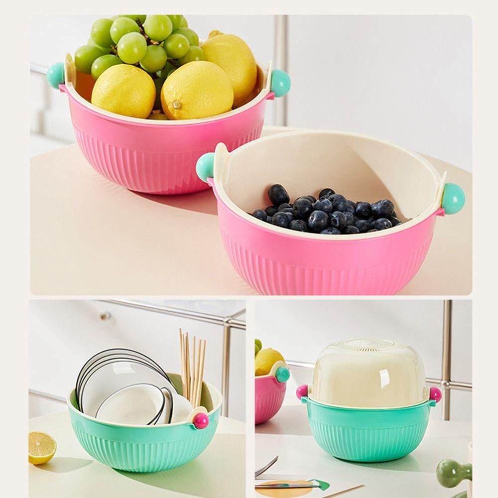 Round Fruit Drainer Basket Set Double Layer Washing Bowl Vegetable Washing Basin  Kitchen Tool