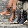 2024 Women's Plus-Size British Style Knight Boots - Low Heel Short Back Zip & Rivet Detail, Winter Fashion Footwear TC