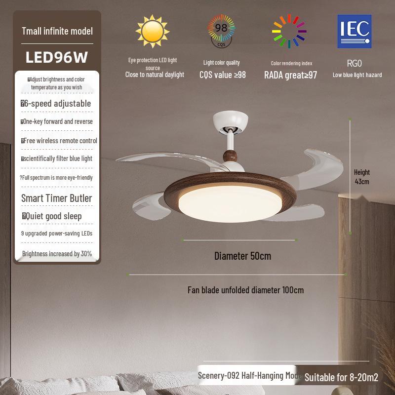 Minimalist Chinese-Style Silent Ceiling Fan with Light & Full Spectrum Eye Protection for Bedrooms & Restaurants