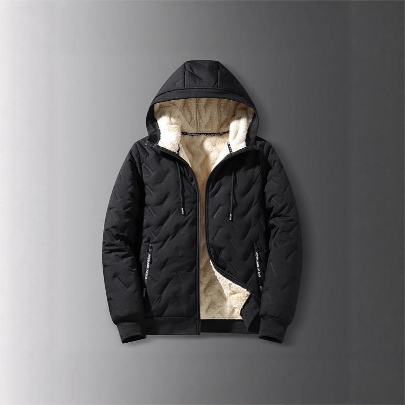 Erkek kuzu yünü ceket yeşil kış kadife büyük beden bol termal kapüşonlu pamuk dolgulu palto erkek pamuk dolgulu giysi ultrason