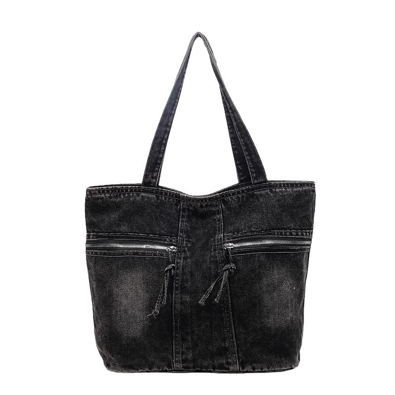 Vintage Denim Toteväska Ficka Pendlarväska