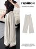 Damen Baumwoll-Leinen gestreifte High-Waist Weitbeinige Hose im japanischen Stil